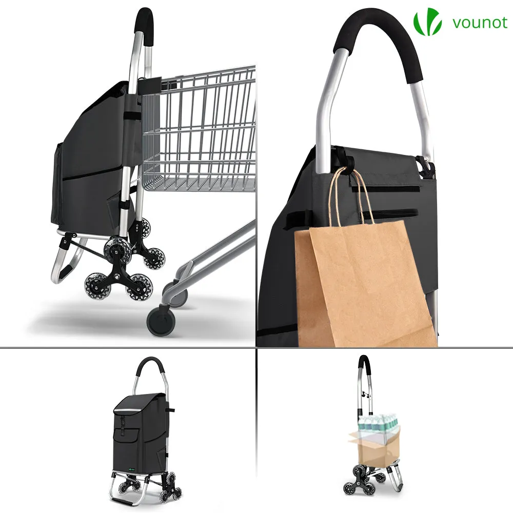 VOUNOT Folding Shopping Trolley, Aluminium Lightweight Shopping Cart 45L Black