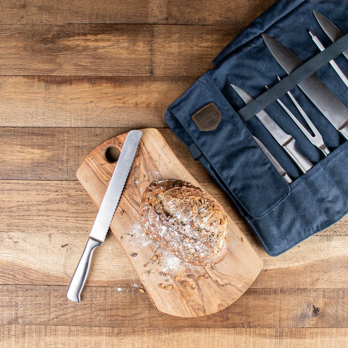 Waxed Canvas & Leather Knife Roll