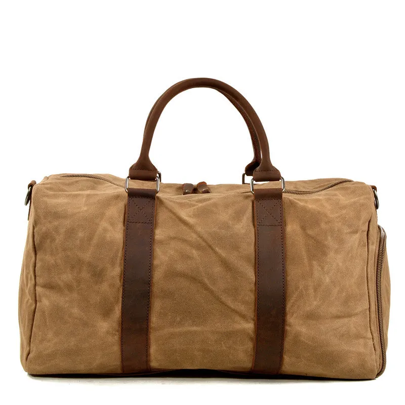 Waxed Canvas Leather Travel Bag Duffle Bag Weekender Bag with Shoe Pouch