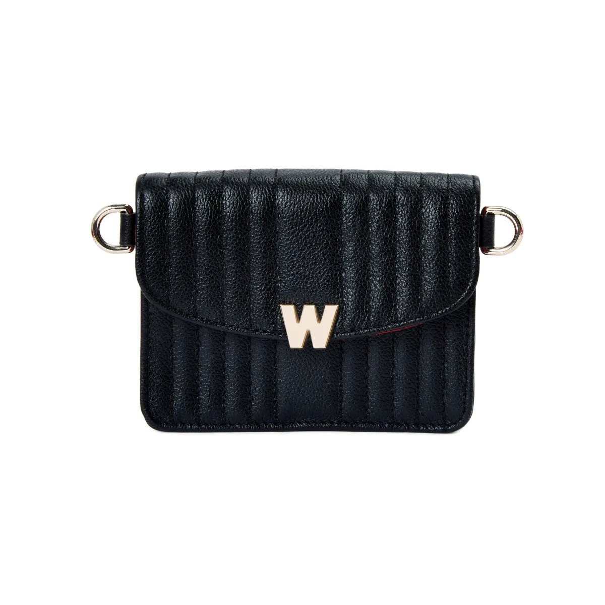 WOF Mimi Collection Leather Black Mini Bag with Wristlet and Lanyard