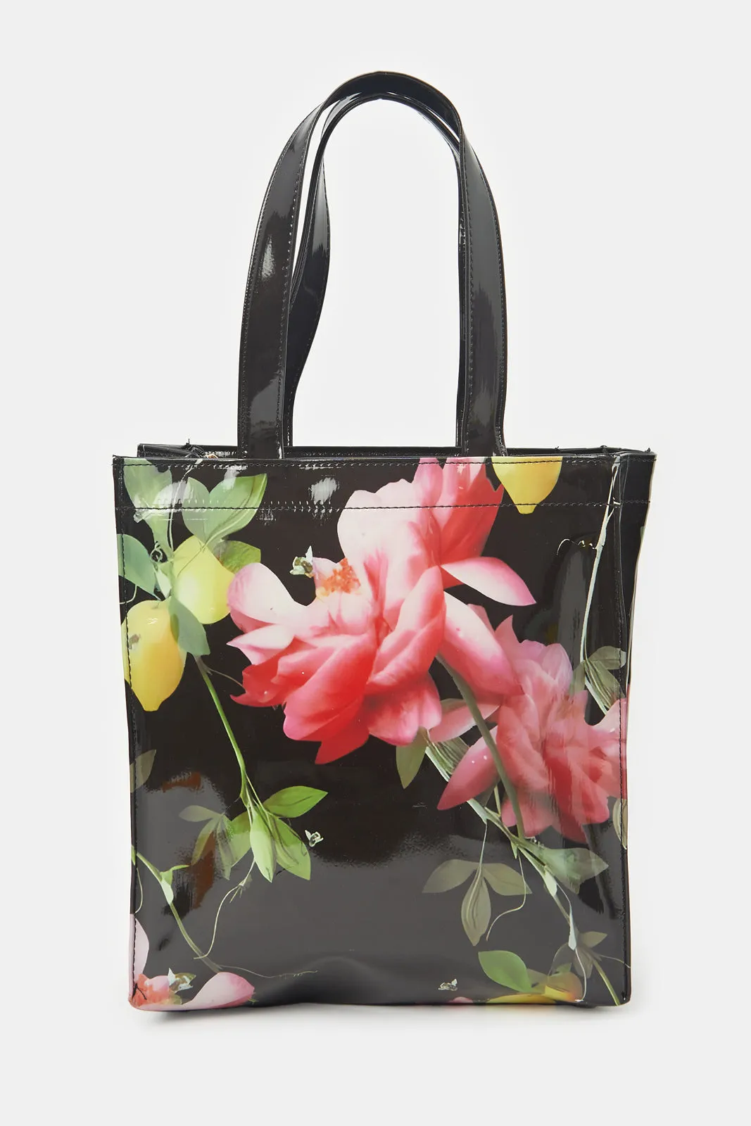 Women Black Floral Print Shopper