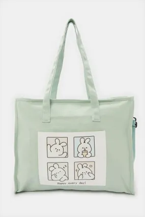 Women Mint Printed Shopper Bag