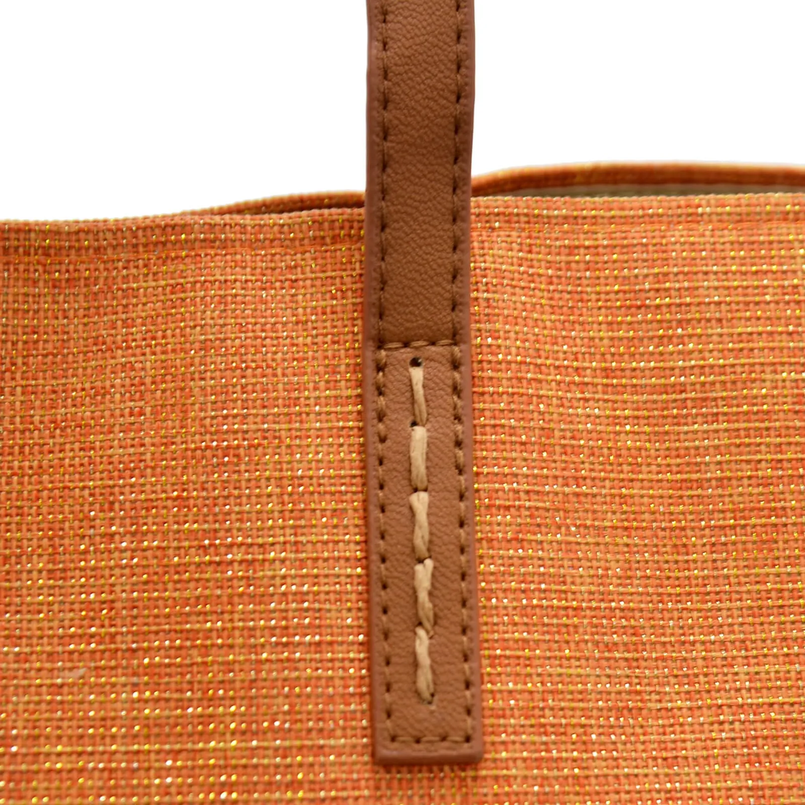 Womens Burnt Orange Sparkle Beach Shopping Tote Shoulder Bag