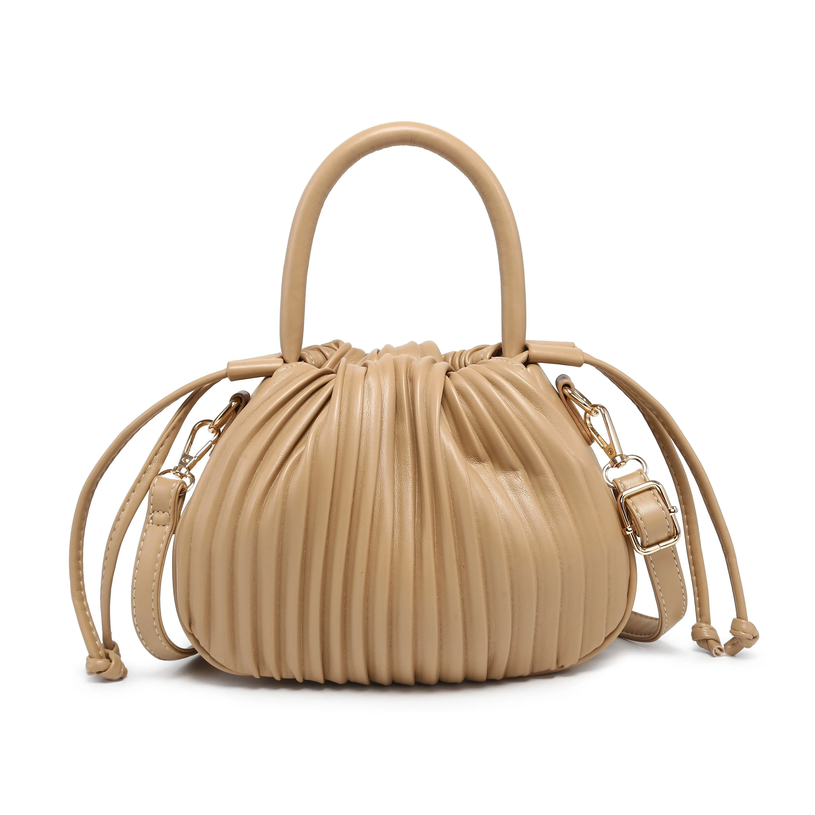 Women's Pleated Handbag - Detachable Shoulder Strap, Drawstring Bucket Design, Perfect for Parties, Travel, Shopping, and Dates