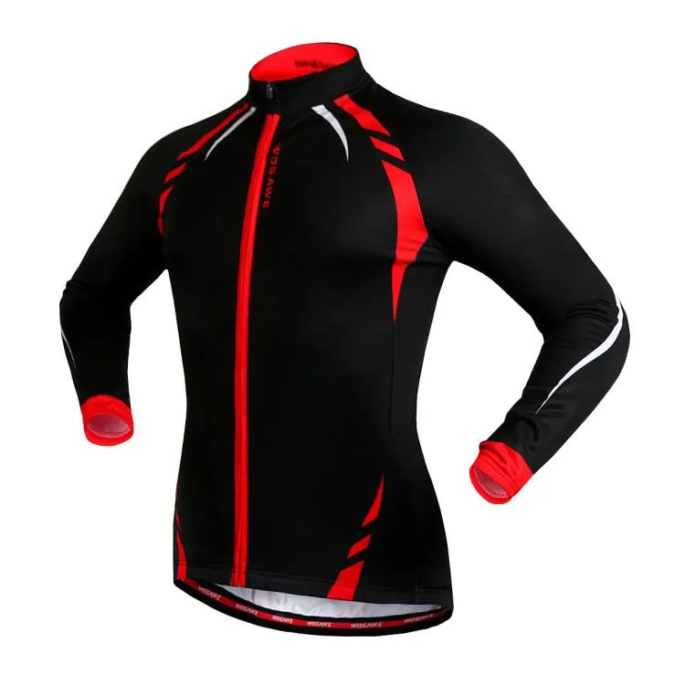 WOSAWE Black Red Long Sleeve Cycling Jersey Top