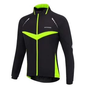 WOSAWE Warm Winter Fall Black Green Long Sleeve Cycling Jersey