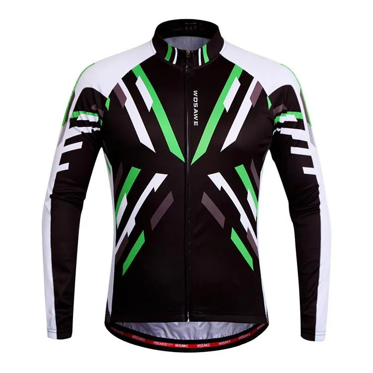 WOSAWE Warm Winter Fall Black White Long Sleeve Cycling Jersey