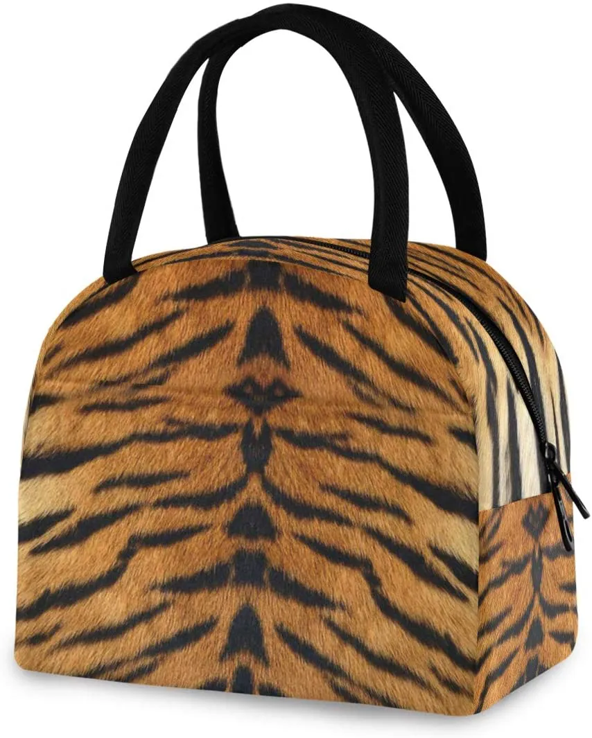 ZZKKO Animal Tiger Print Lunch Bag Box Tote Organizer Lunch Container Insulated Zipper Meal Prep Cooler Handbag For Women Men Home School Office Outdoor Use